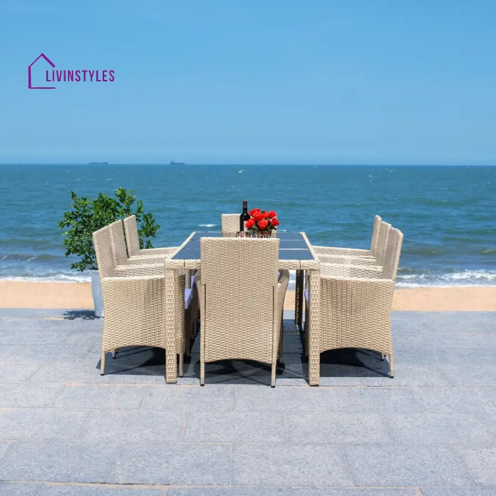 Moze Outdoor Patio Dining Set 8 Chairs and 1 Table (Beige) - Dining sets