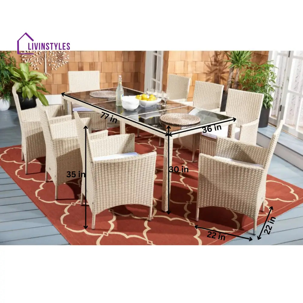 Moze Outdoor Patio Dining Set 8 Chairs and 1 Table (Beige) - Dining sets