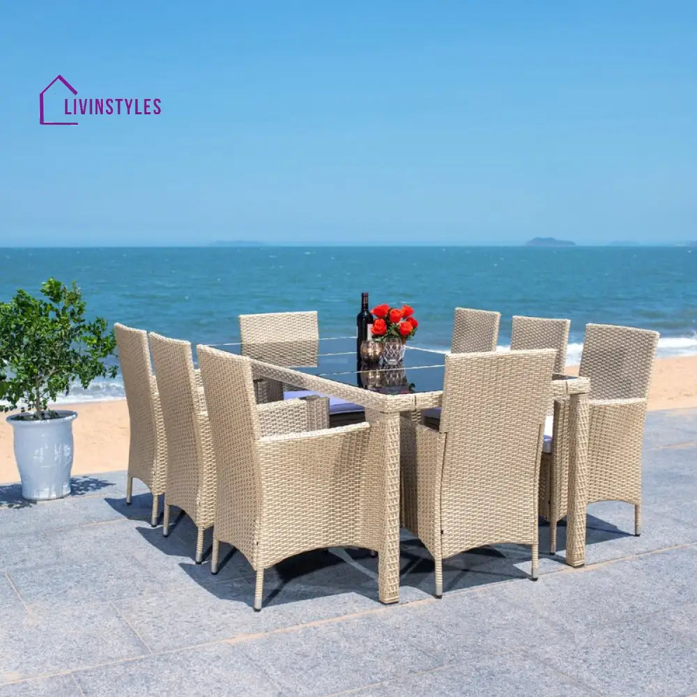Moze Outdoor Patio Dining Set 8 Chairs and 1 Table (Beige) - Dining sets