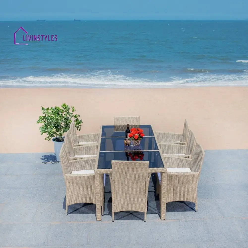 Moze Outdoor Patio Dining Set 8 Chairs and 1 Table (Beige) - Dining sets