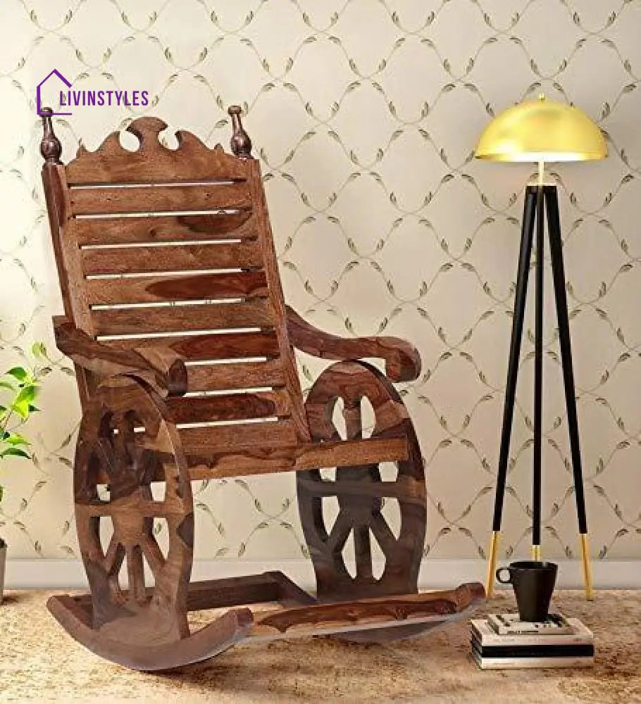 Mukund Solid Wood Rocking Chair in Rustic Teak Finish – LivIn Styles