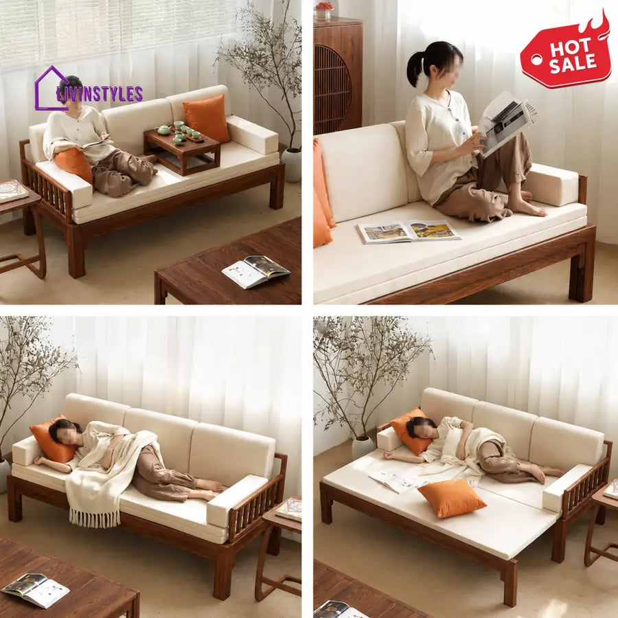 Mulder Solid Wood Sofa Come Bed & Premium Upholstery - FURNITURE
