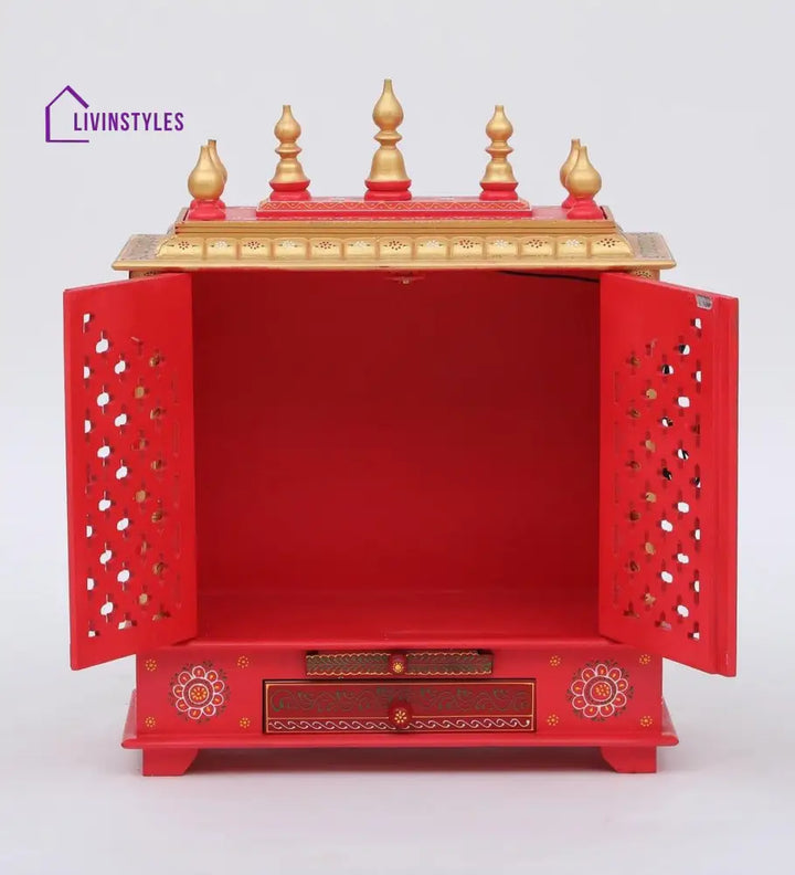 Multicolor Sheesham Wood & MDF Pooja Mandir With Door, - Ouch Cart 