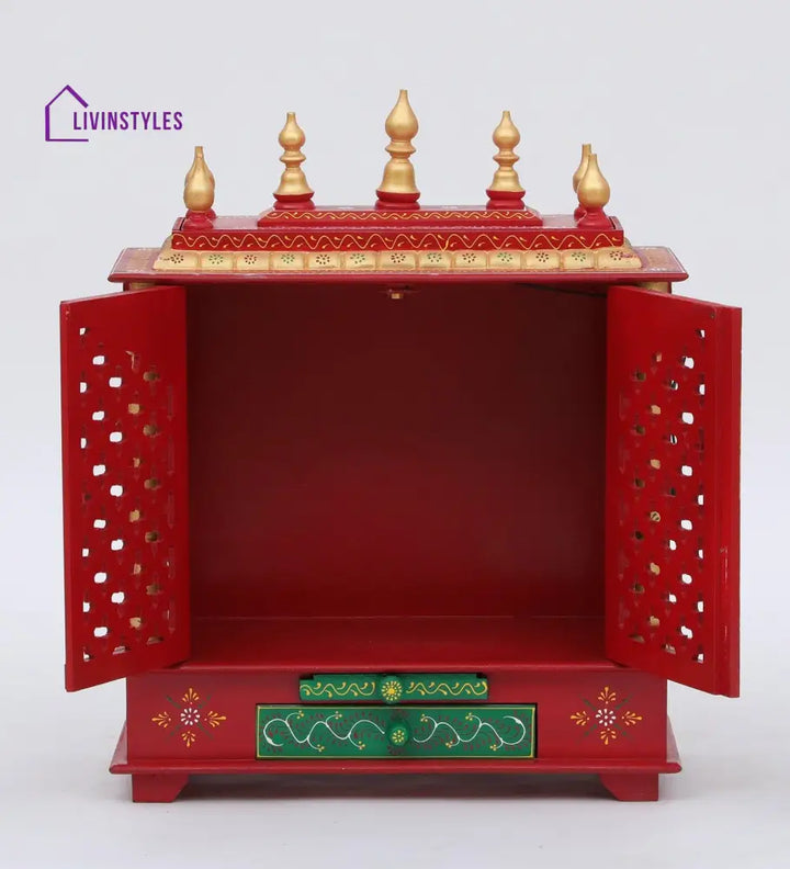 Multicolor Sheesham Wood & MDF Pooja Mandir With Door, - Ouch Cart 