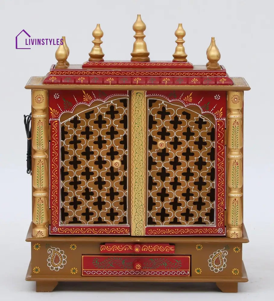 Multicolor Sheesham Wood & MDF Pooja Mandir With Door, - Ouch Cart 