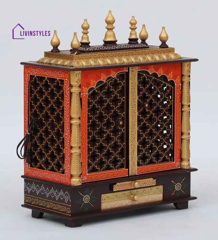 Multicolor Sheesham Wood & MDF Pooja Mandir With Door, - Ouch Cart 