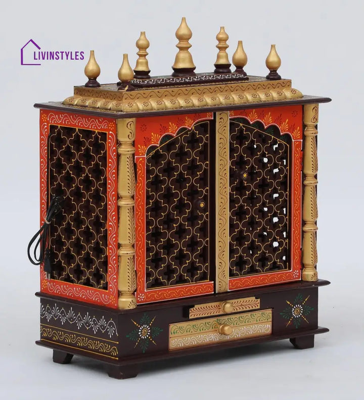 Multicolor Sheesham Wood & MDF Pooja Mandir With Door, - Ouch Cart 