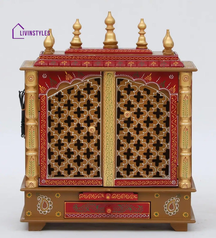Multicolor Sheesham Wood & MDF Pooja Mandir With Door, - Ouch Cart 