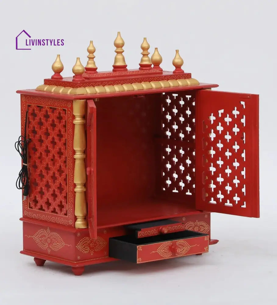 Multicolor Sheesham Wood & MDF Pooja Mandir With Door, - Ouch Cart 
