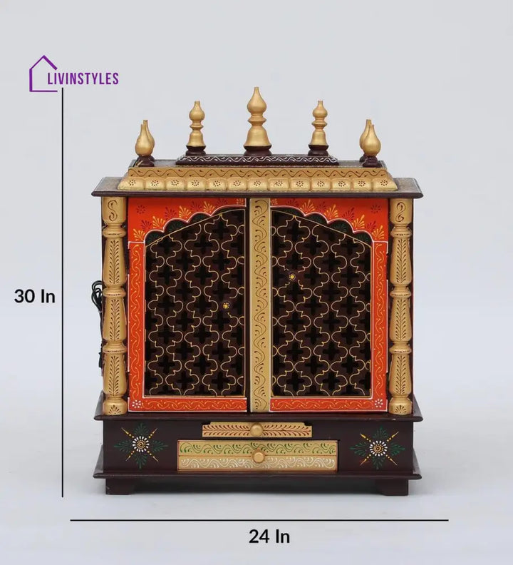 Multicolor Sheesham Wood & MDF Pooja Mandir With Door, - Ouch Cart 