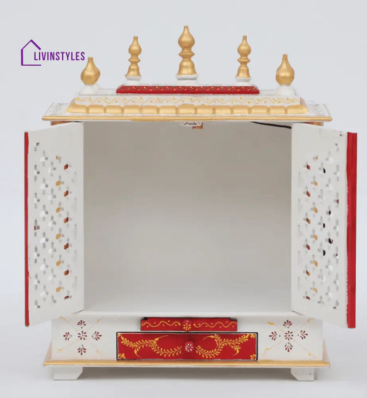 Multicolor Sheesham Wood & MDF Pooja Mandir With Door, - Ouch Cart 