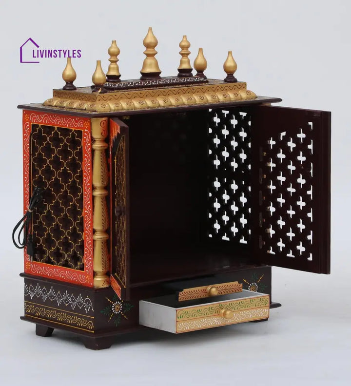 Multicolor Sheesham Wood & MDF Pooja Mandir With Door, - Ouch Cart 