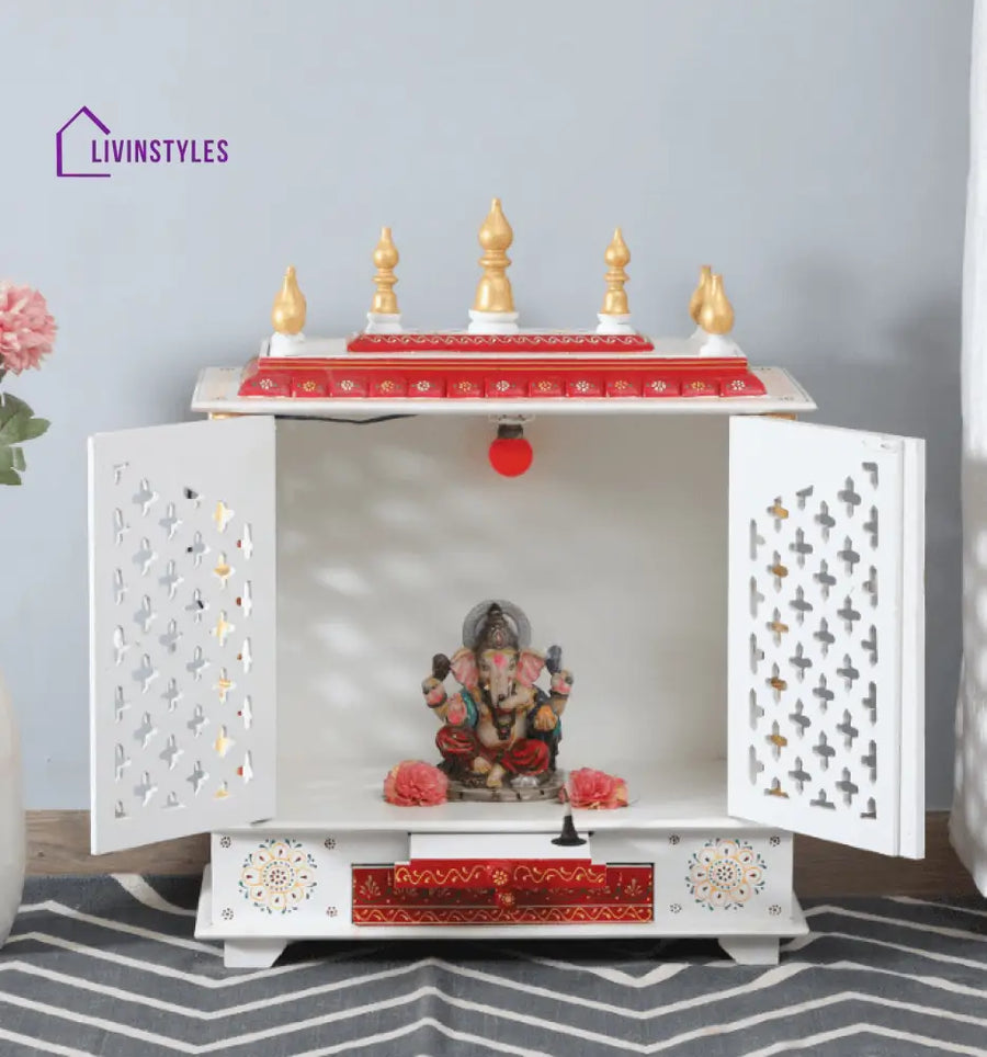 Multicolor Sheesham Wood & MDF Pooja Mandir With Door, - Ouch Cart 