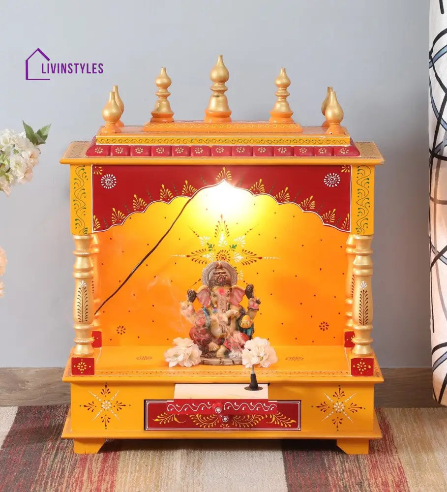 Multicolor Sheesham Wood & MDF Pooja Mandir Without Door, - Ouch Cart 