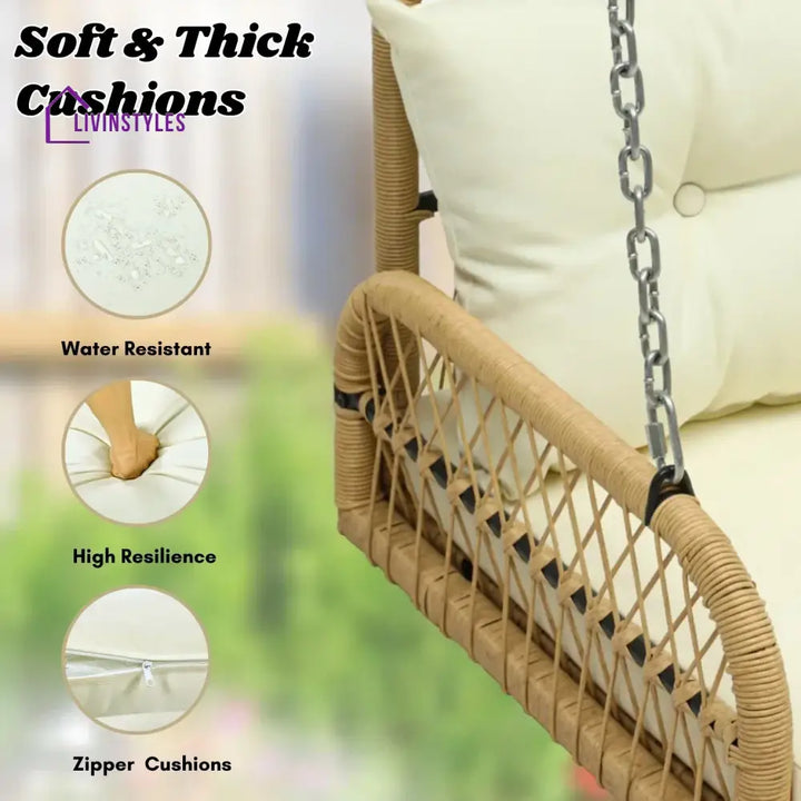 Muna Outdoor Beige Rattan Wicker Two Seater Sofa Swing - Swing