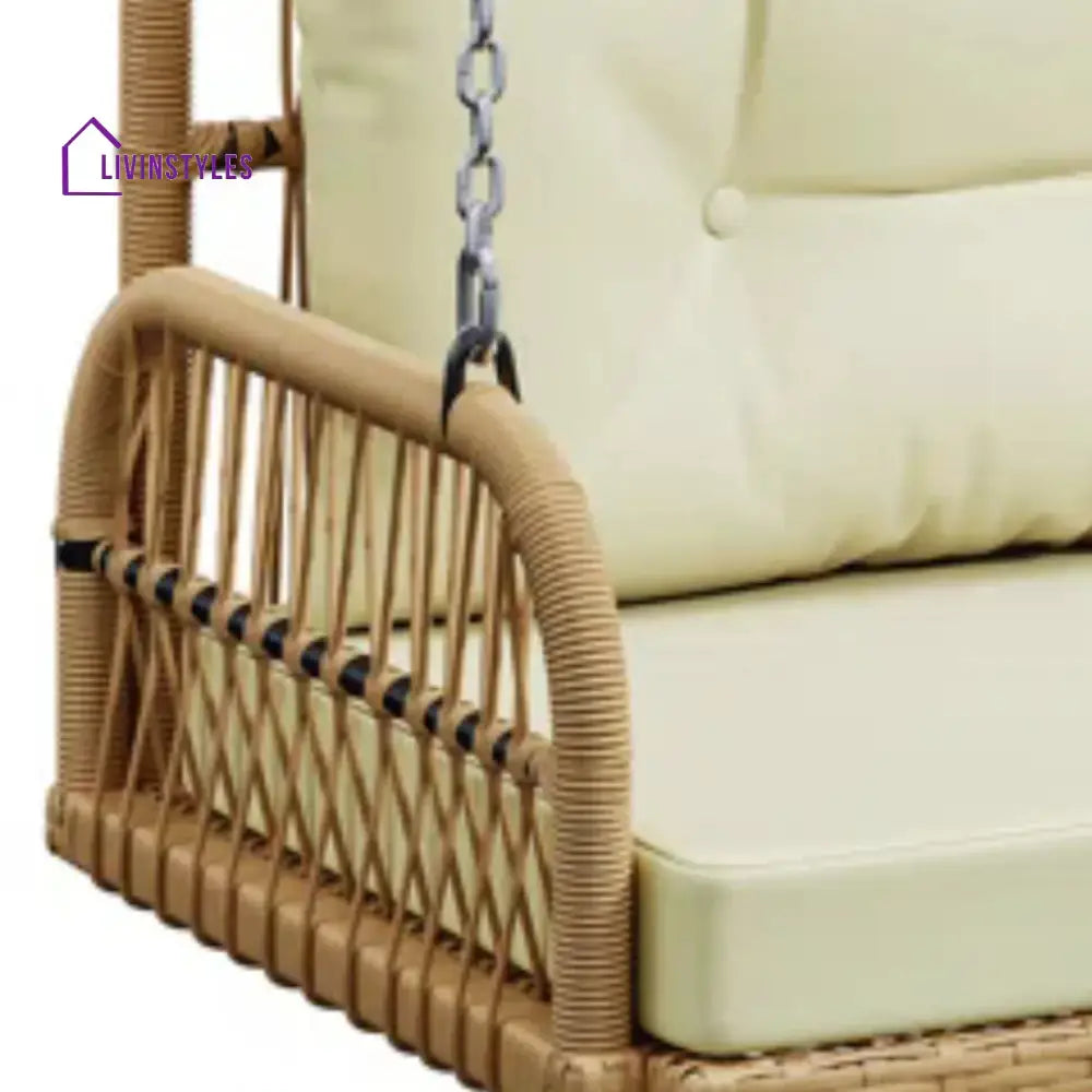Muna Outdoor Beige Rattan Wicker Two Seater Sofa Swing - Swing