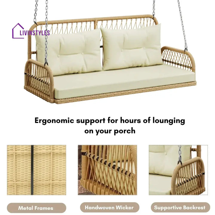 Muna Outdoor Beige Rattan Wicker Two Seater Sofa Swing - Swing