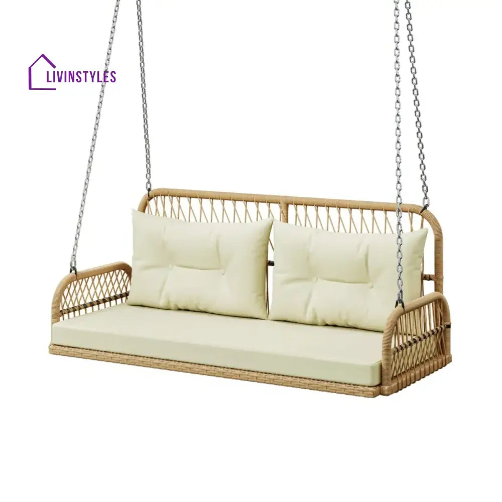 Muna Outdoor Beige Rattan Wicker Two Seater Sofa Swing - Swing