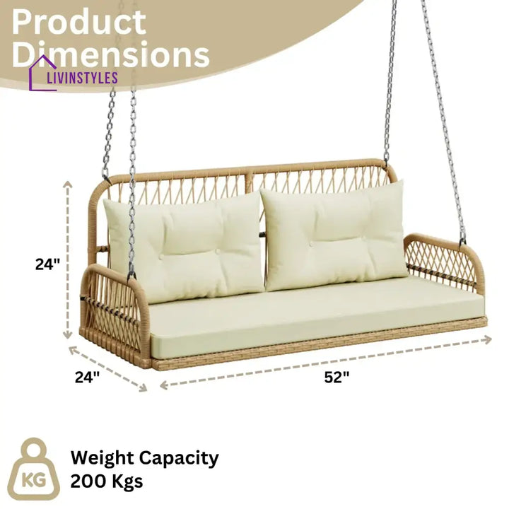 Muna Outdoor Beige Rattan Wicker Two Seater Sofa Swing - Swing