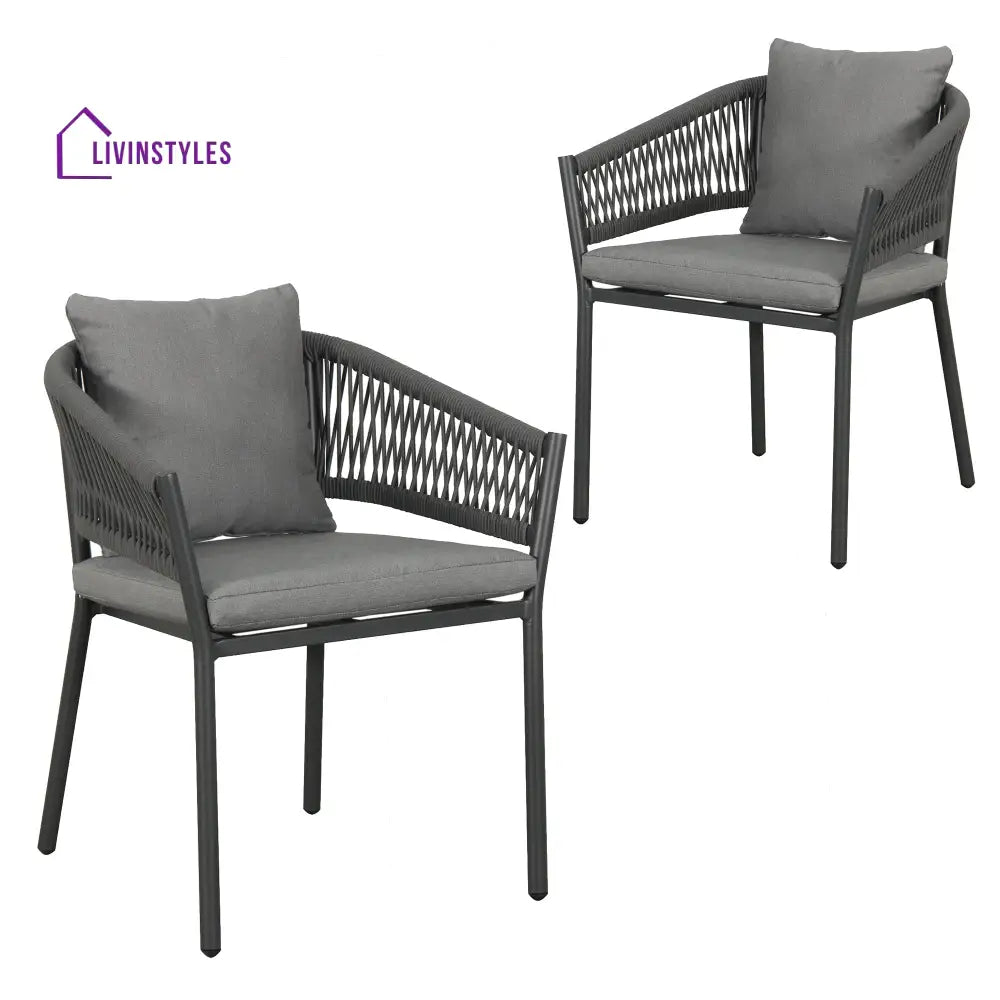 Muno Outdoor Patio Seating Set 4 Chairs and 1 Table Set (Black) Braided & Rope - Coffee Table Sets