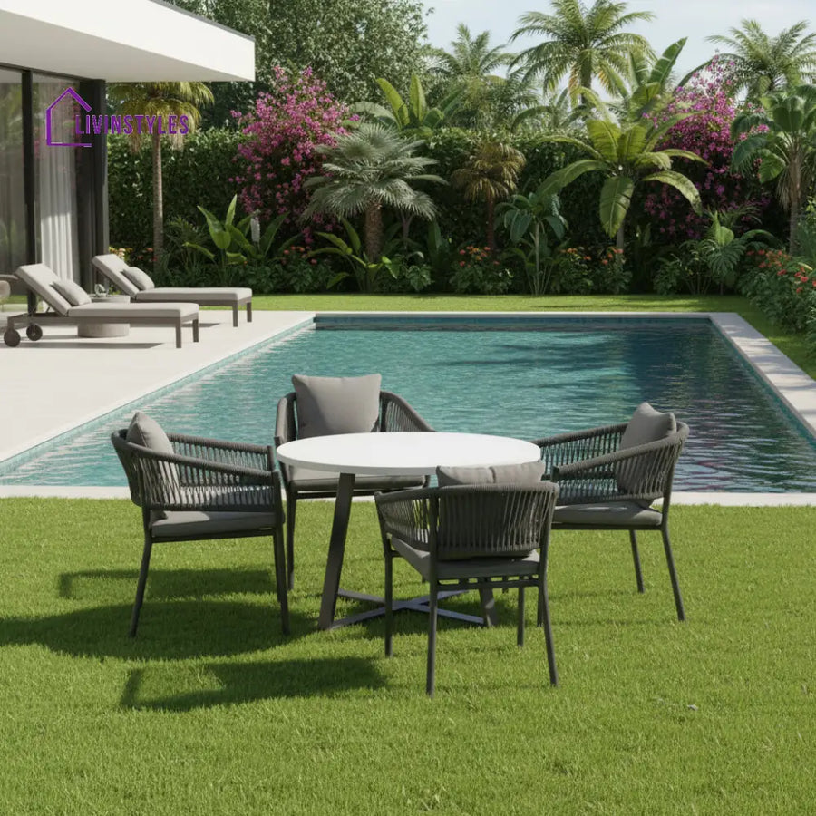 Muno Outdoor Patio Seating Set 4 Chairs and 1 Table Set (Black) Braided & Rope - Coffee Table Sets