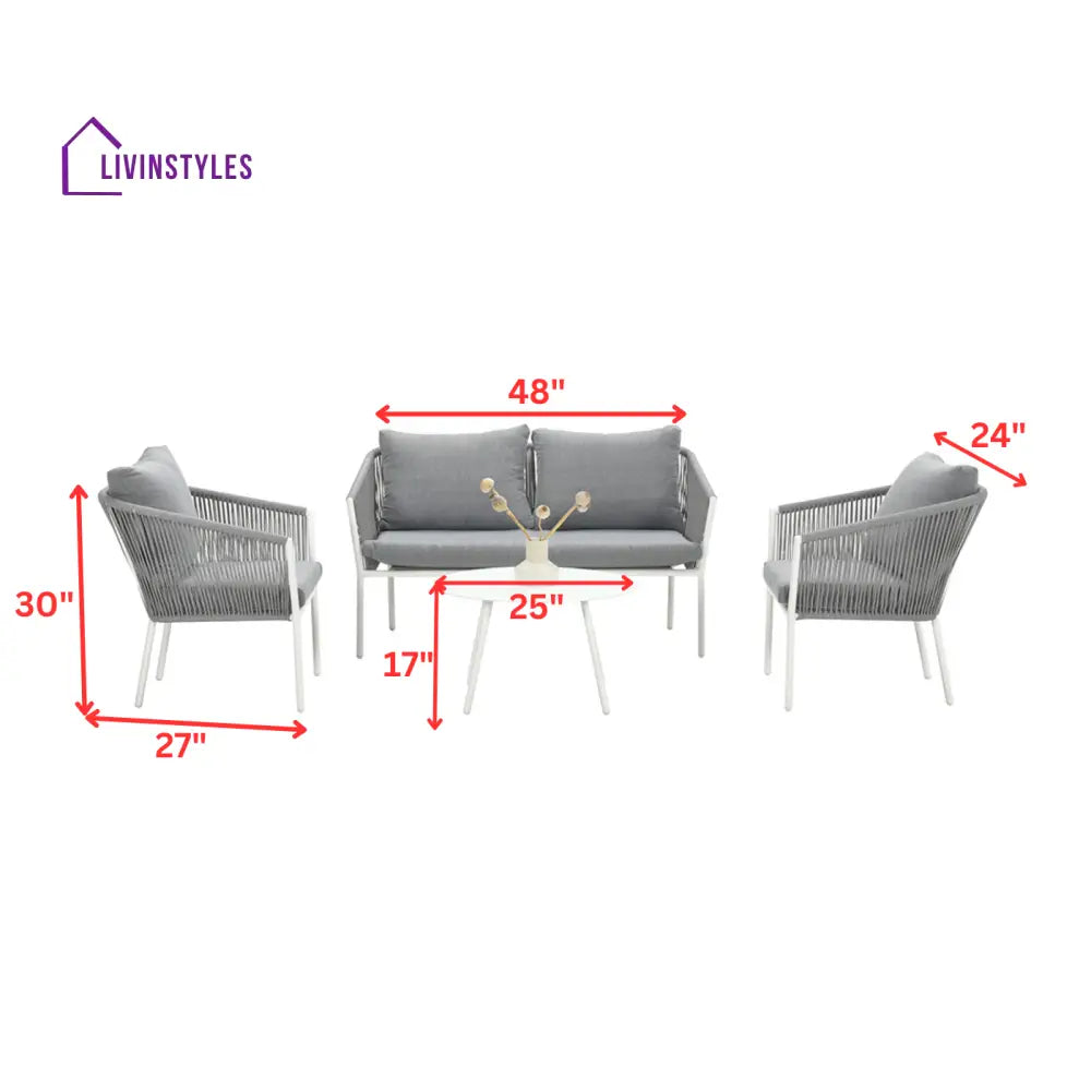 Muno Outdoor Sofa Set 2 Seater 2 Single seater and 1 Center Table Set (White + Grey) Braided & Rope - Sofa Sets