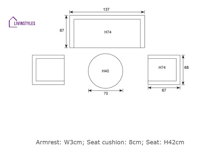Munosa Outdoor Sofa Set 2 Seater | Single Seater And 1 Center Table (White + Grey) Braided & Rope