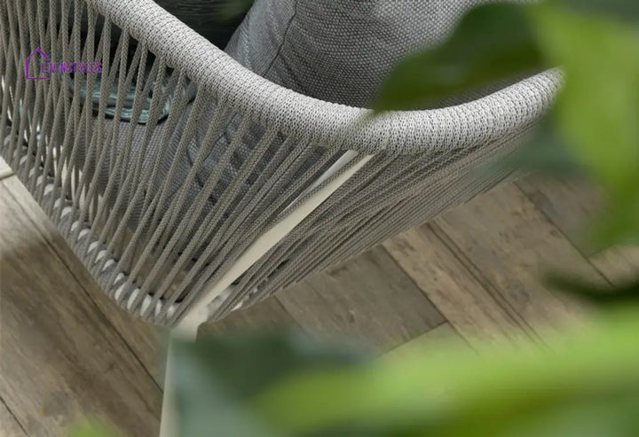 Munosa Outdoor Sofa Set 2 Seater | Single Seater And 1 Center Table (White + Grey) Braided & Rope