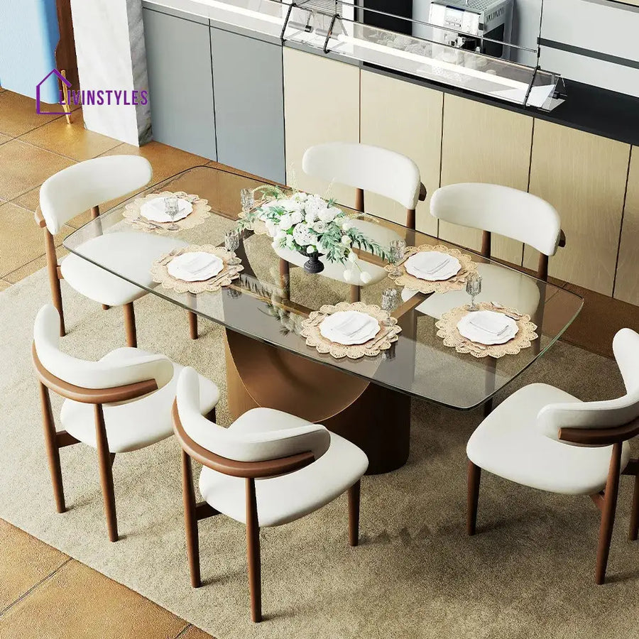 Muskaan 7 Pieces Modern Glass Dining Table Set for 6