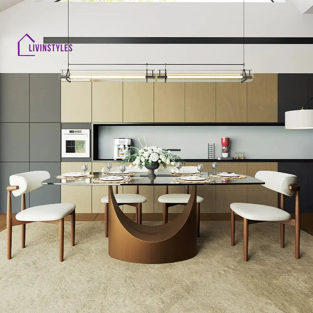 Muskaan 7 Pieces Modern Glass Dining Table Set for 6