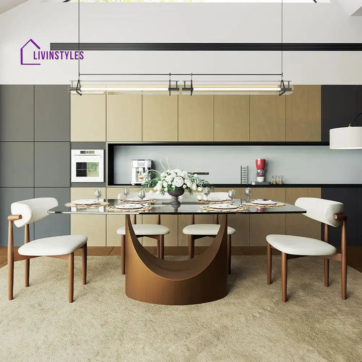 Muskaan 7 Pieces Modern Glass Dining Table Set for 6