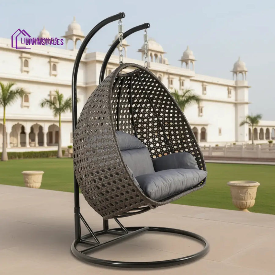 Muskaan Double Seater Hanging Swing With Stand For Balcony | Garden (Black) Swings