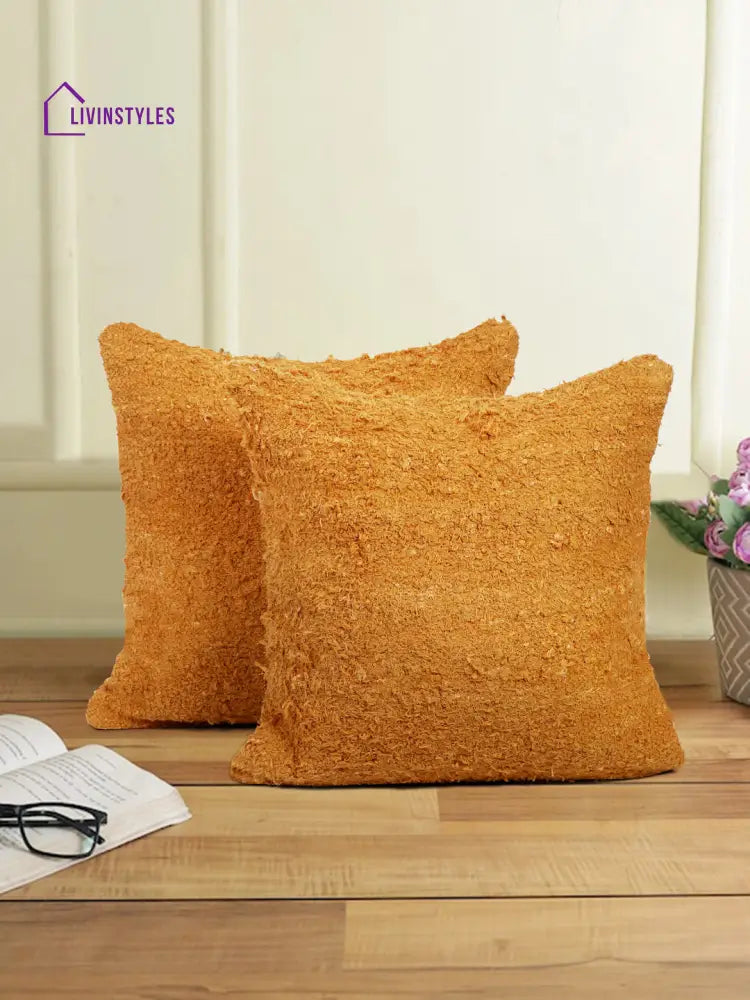 Mustard Color Hand Woven Cotton Cushion Cover Set Of 2 (20X20 Inch)