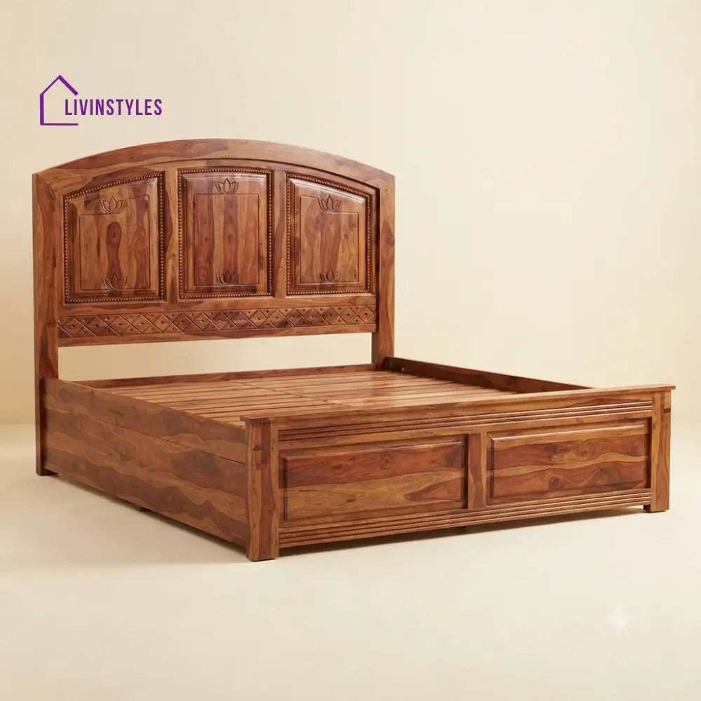 Muthu Lakshmi Sheesham Wood Bed With Box Storage | Wooden Bed