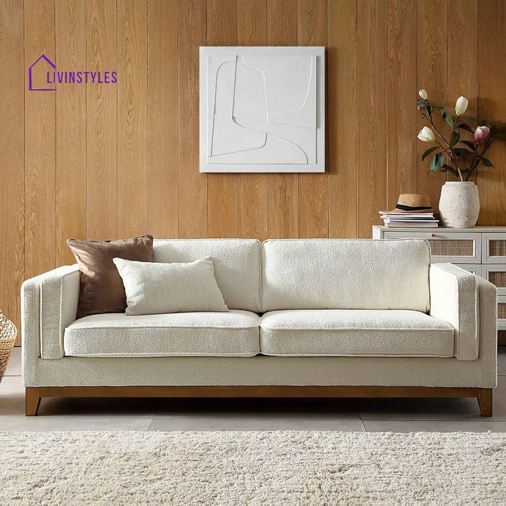 Dipley Beige Boucle Fabric Sofa 3-Seater Sofas