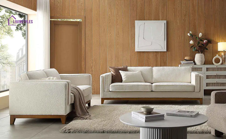 Dipley Beige Boucle Fabric Sofa 3-Seater Sofas