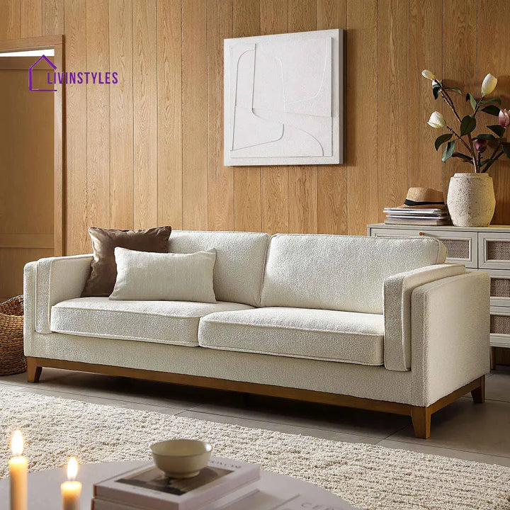 Dipley Beige Boucle Fabric Sofa 3-Seater Sofas