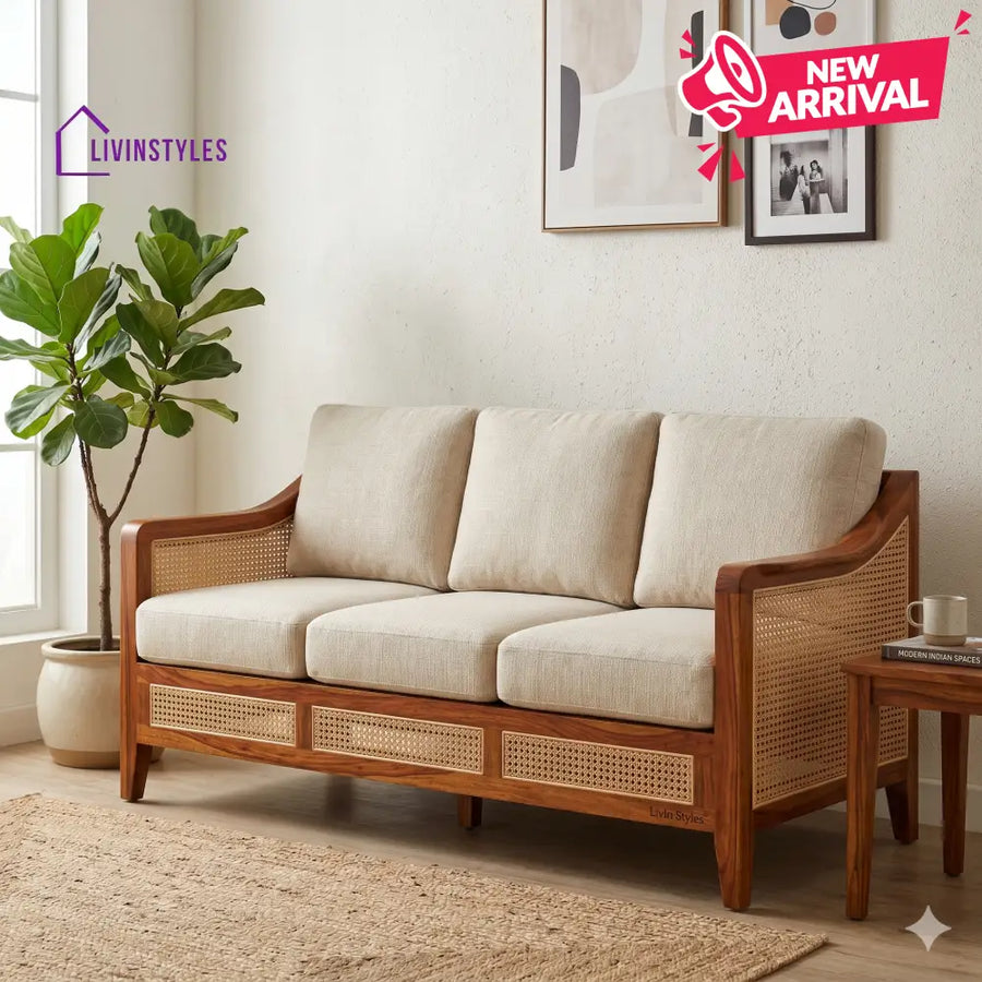 Myra Sheesham Wood and Cane Sofa for Living Room