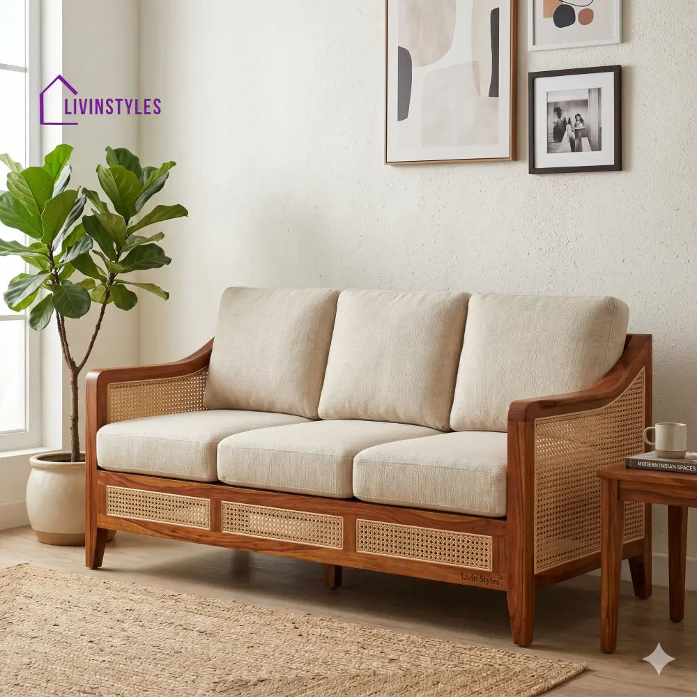 Myra Sheesham Wood and Cane Sofa for Living Room