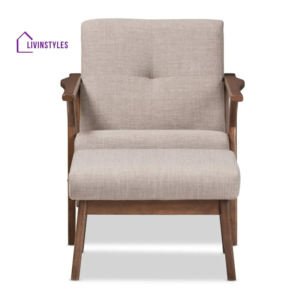 Myra Solid Wood Frame and Fabric Arm Chair | Living Room Chair | Lounge Chair + Ottoman