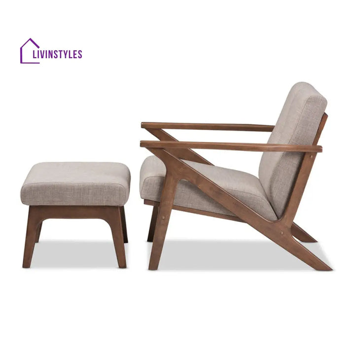 Myra Solid Wood Frame and Fabric Arm Chair | Living Room Chair | Lounge Chair + Ottoman