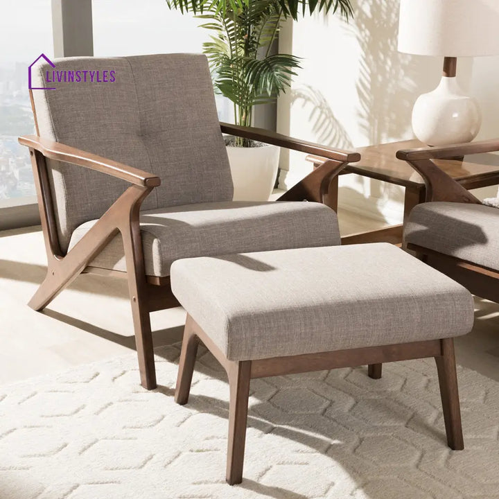 Myra Solid Wood Frame and Fabric Arm Chair | Living Room Chair | Lounge Chair + Ottoman