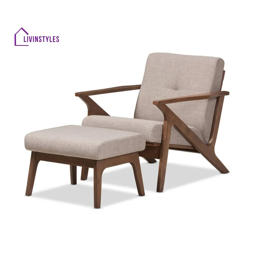 Myra Solid Wood Frame and Fabric Arm Chair | Living Room Chair | Lounge Chair + Ottoman