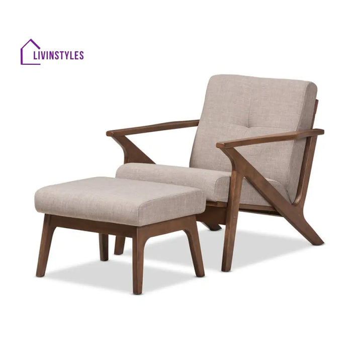 Myra Solid Wood Frame and Fabric Arm Chair | Living Room Chair | Lounge Chair + Ottoman