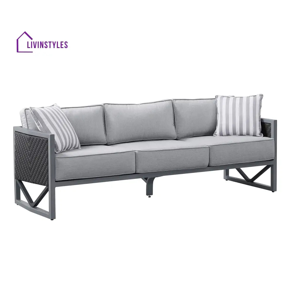 Myriad Outdoor Sofa Set 3 Seater 2 Single seater and 1 Center Table Set (Black + Grey) - Sofa Sets