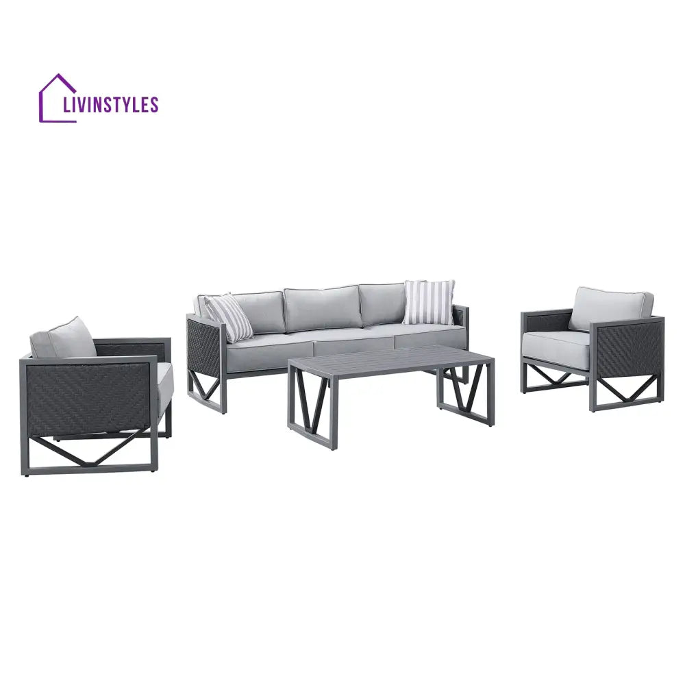 Myriad Outdoor Sofa Set 3 Seater 2 Single seater and 1 Center Table Set (Black + Grey) - Sofa Sets