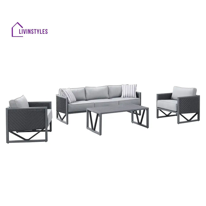 Myriad Outdoor Sofa Set 3 Seater 2 Single seater and 1 Center Table Set (Black + Grey) - Sofa Sets