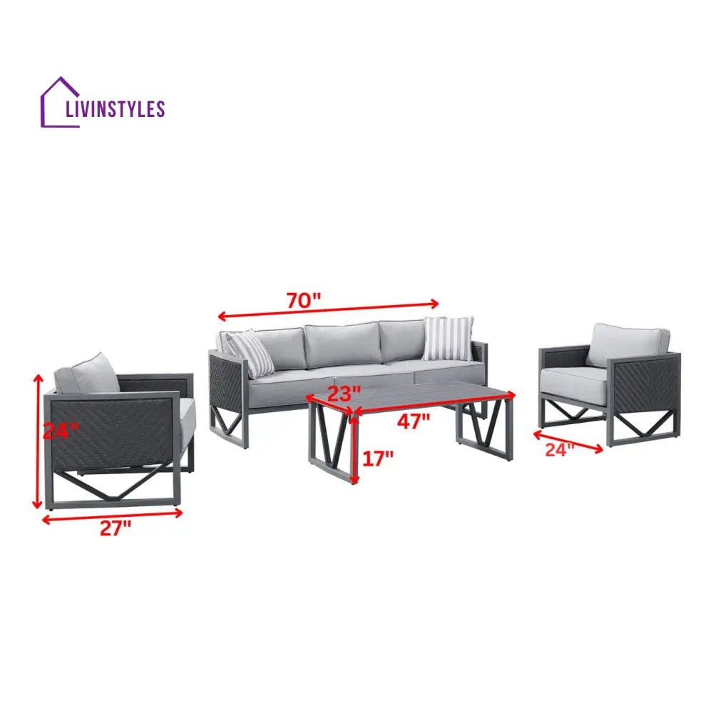 Myriad Outdoor Sofa Set 3 Seater 2 Single seater and 1 Center Table Set (Black + Grey) - Sofa Sets