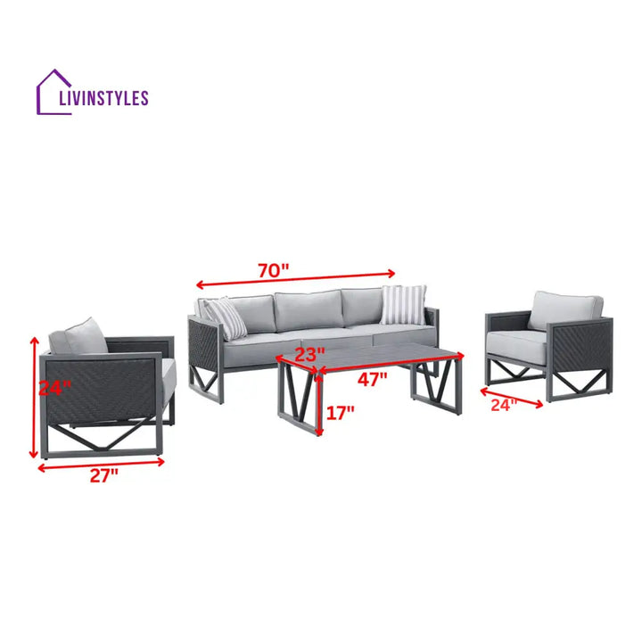 Myriad Outdoor Sofa Set 3 Seater 2 Single seater and 1 Center Table Set (Black + Grey) - Sofa Sets