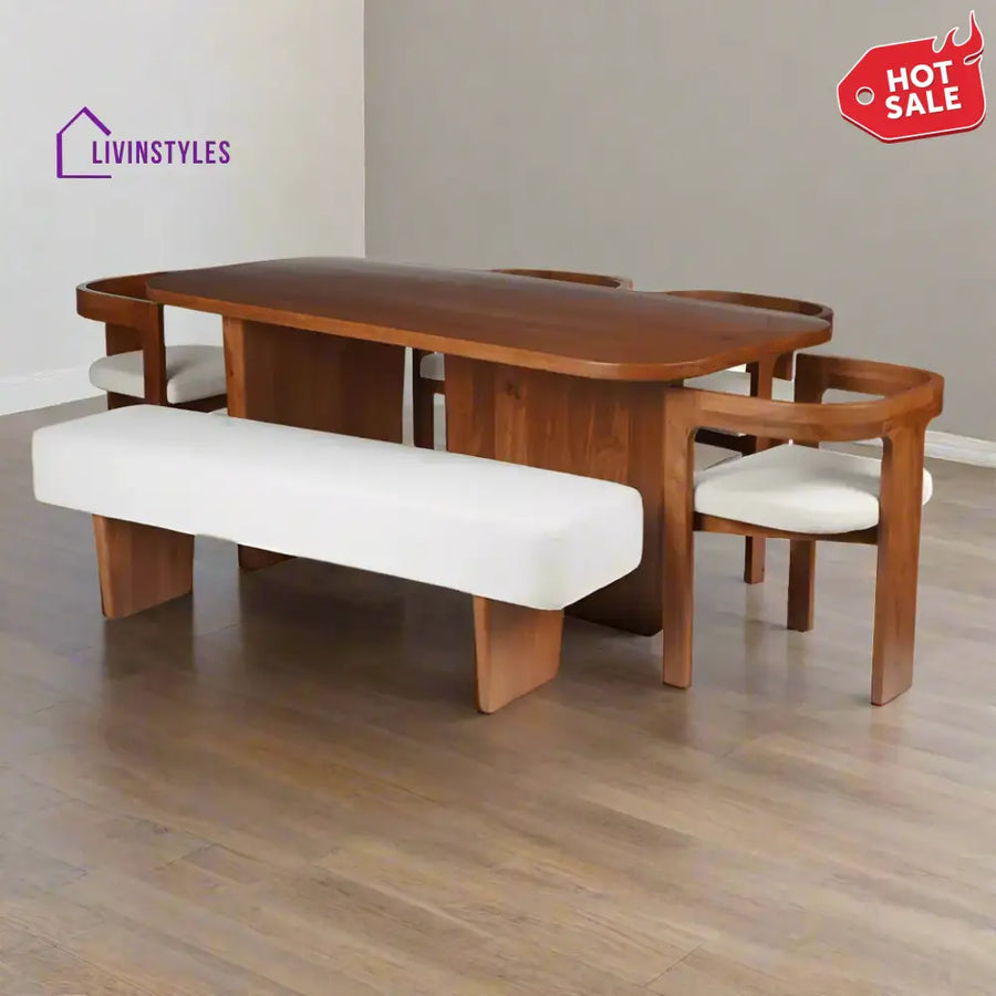 Mohini Dining Table With 4 Attica Chairs And Bench Bench